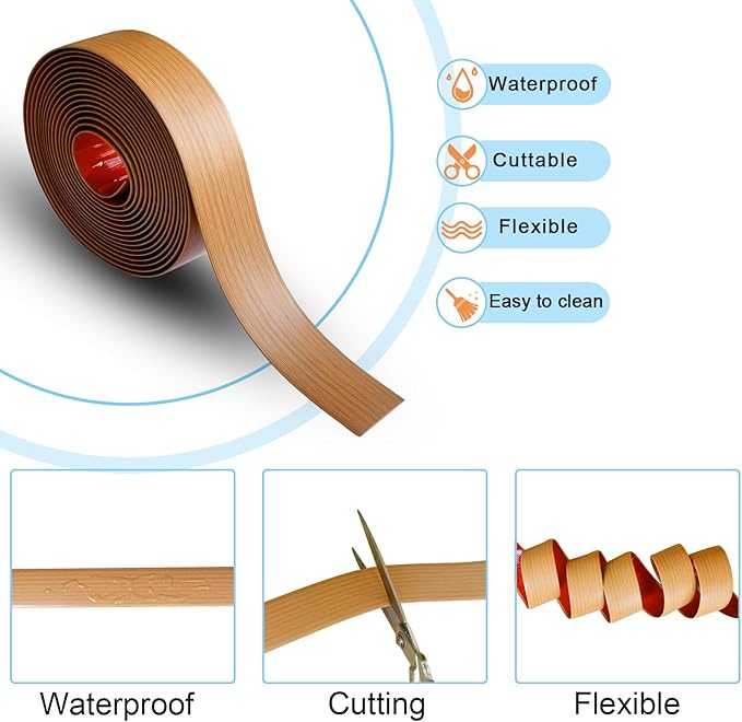 Floor/Door Flat Transition Strip & Self-Adhesive Vinyl Edge Trim - Laminate Gap Covering Joining Strip