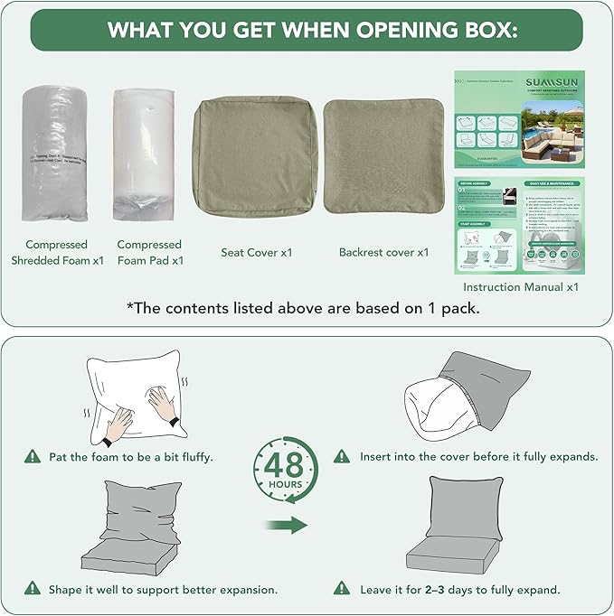 Summsun Water Resistant Outdoor Chair Cushions, Faux Linen Backrest and Seat Cushion Set with Ties, Removable Cover, Non-Slip Bottom for Patio Furniture, 19 x 19 Inch, Mocca Green