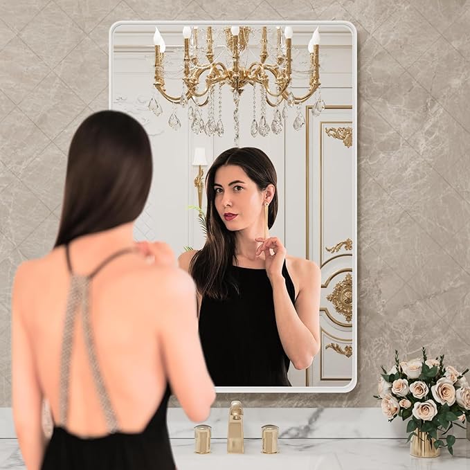 LOAAO 22x30 Inch White Metal Framed Bathroom Mirror