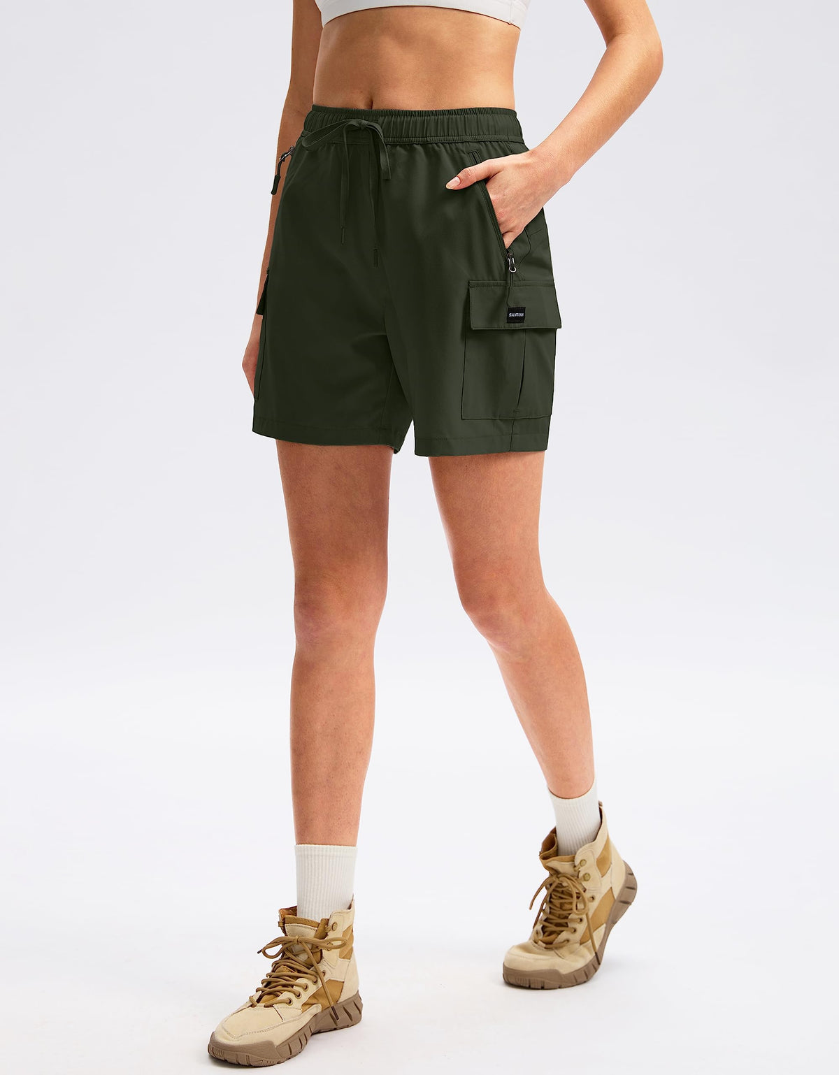 SANTINY Women's 5''/ 7''/9'' Hiking Cargo Shorts Quick Dry Lightweight Summer Shorts for Women Athletic Golf Zipper Pockets(Army Green_S)