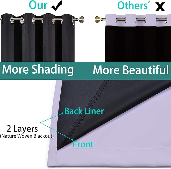 Yakamok 100% Blackout Curtains 84 Inches Long, 2 Thick Layers Heat and Full