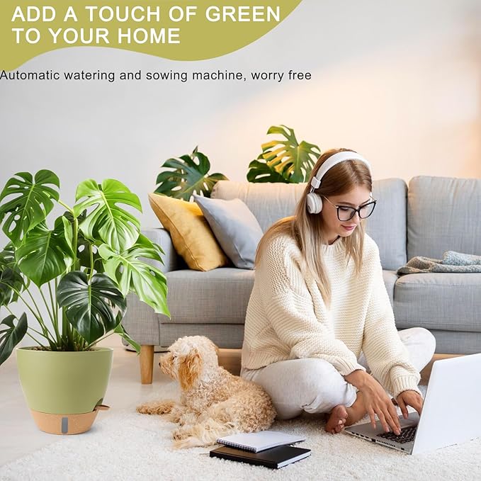 Self Watering Pots for Indoor Plants 12/10/9/8 Inch Large Plastic Self Watering Flower Pots Indoor Outdoor with Drainage Holes, Deep Reservoir,Nursery Planting Pot for Indoor Outdoor Plants