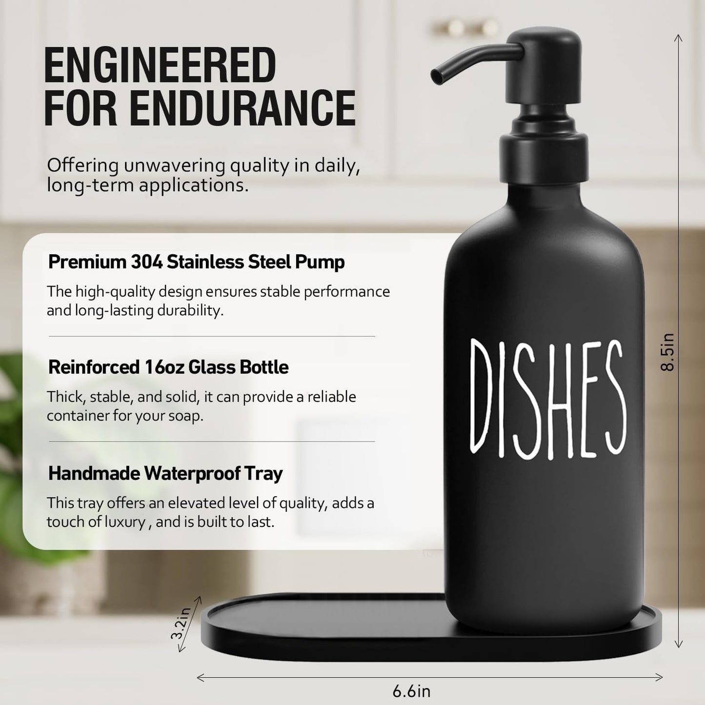 MOMEEMO Black Soap Dispenser Set, Contains Dish and Hand Soap Dispenser, Suitable for Kitchen Decor and Accessories. (Black)