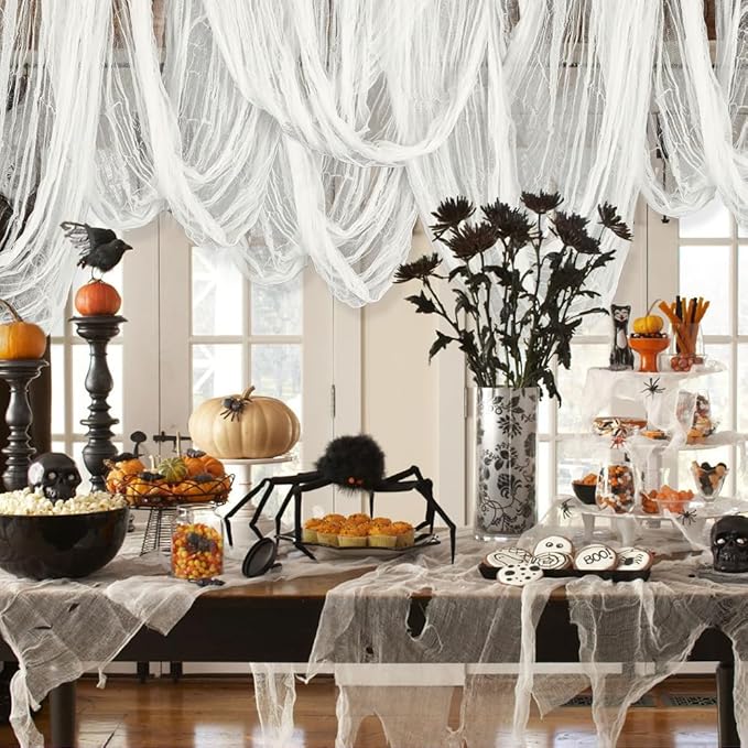 400" x 85" Halloween Creepy Cloth Decoration, Large White Spooky Fabric Cloth Scary Gauze Cheesecloth for Haunted House Halloween Party Yard Wall Indoor Outdoor Decor