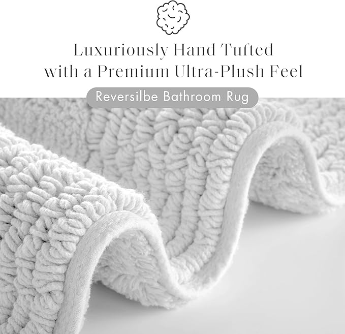 Madison Park Splendor Reversible 100% Cotton Tufted Bathroom Rug-3000 GSM Hotel Quality Luxurious Plush Medium Pile Bath Mat Absorbent, Quick Dry, Shower Room Décor, 24x44 Grey
