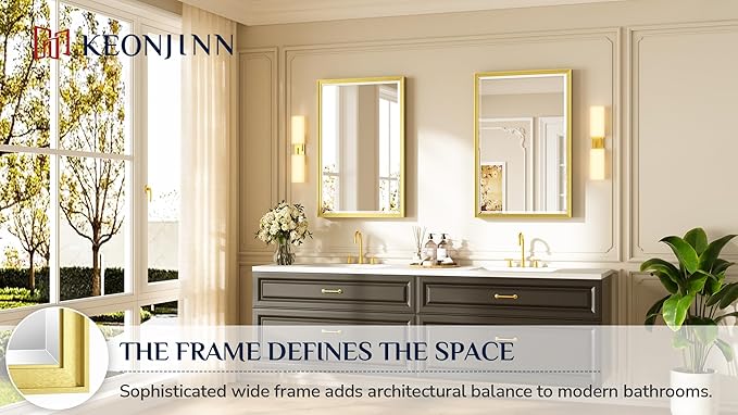 Keonjinn 24" x 36" Brushed Gold Bathroom Mirrors