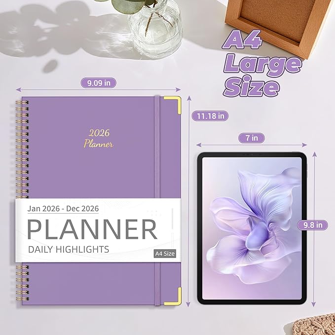 Daily Planner 2026 (8.5" x 11") - Weekly & Monthly Planner (Jan. 2026 - Dec. 2026), Column View Calendar Organizers, Hardcover Agenda Book with Tabs for Office & School, Purple