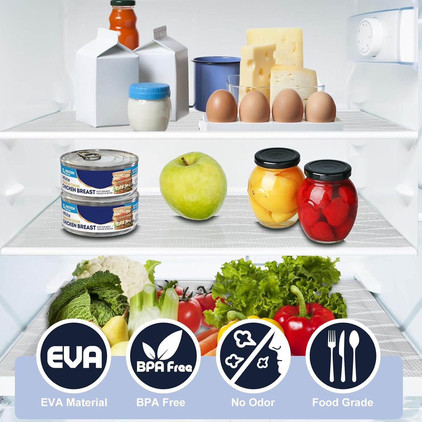 Shelf Liner, Waterproof Refragerator Liner, Drawer Liners for Kitchen Cabinet, Bathroom Sink Mat No Slip Cupboard Mats Non Adhesive Fridge Liner EVA Place Mats Roll - Clear Wave 17.5"×118"
