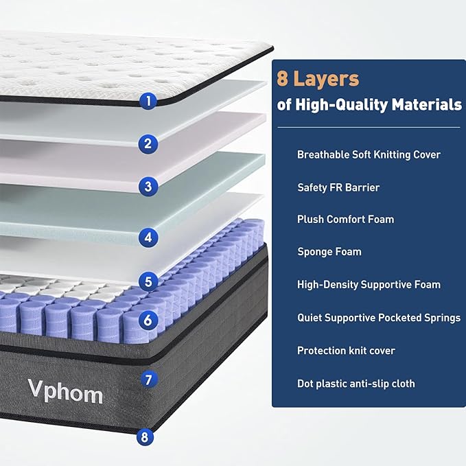 Queen Mattress, 12 Inch Hybrid Queen Size Mattresses in a Box with Memory Foam and Individual Pocket Springs|Pressure Relief & Motion Isolation&Breathable, No Pilling, CertiPUR-US, Medium Firm Fee