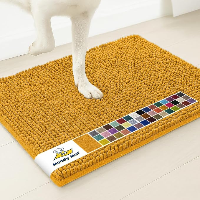 Muddy Mat® | Super Water Absorbent Door Mat Indoor, Microfiber Quick Dry Chenille Entryway Rug, Slip Resistant Front Door Mat, Indoor Mats for Entryway, Machine Washable Pet Rug, Gold 3ft x 5ft