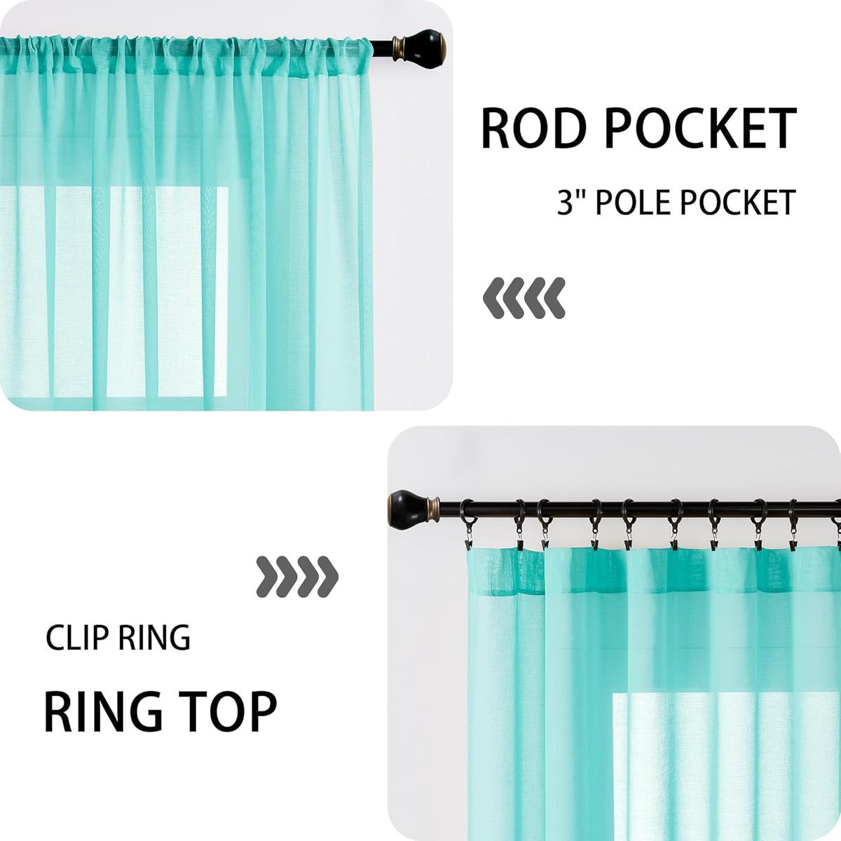 Tollpiz Sheer Door Curtains Closet Linen Textured Curtains Sheer Doorway Light Filtering Voile Rod French Door Pocket Curtain Patio Door, 25 x 72 inches Long, Aqua Blue, Set of 1 Panel