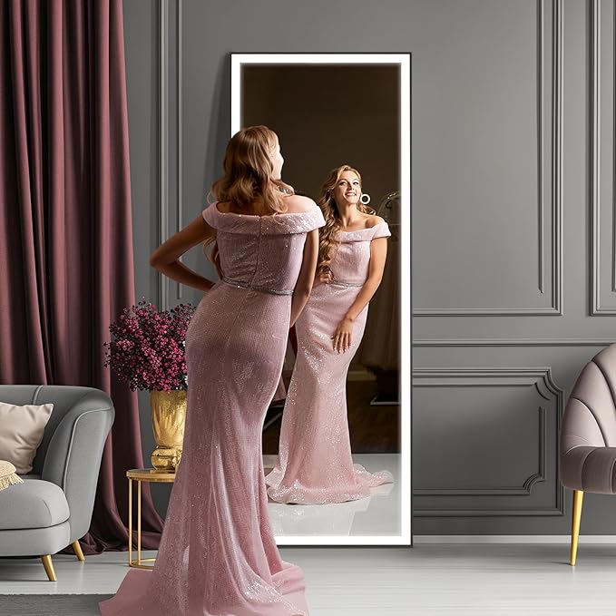 Kosmonia 71x28 Full Length Mirror, Dimmable 3 Color LED Light w/Light Memory