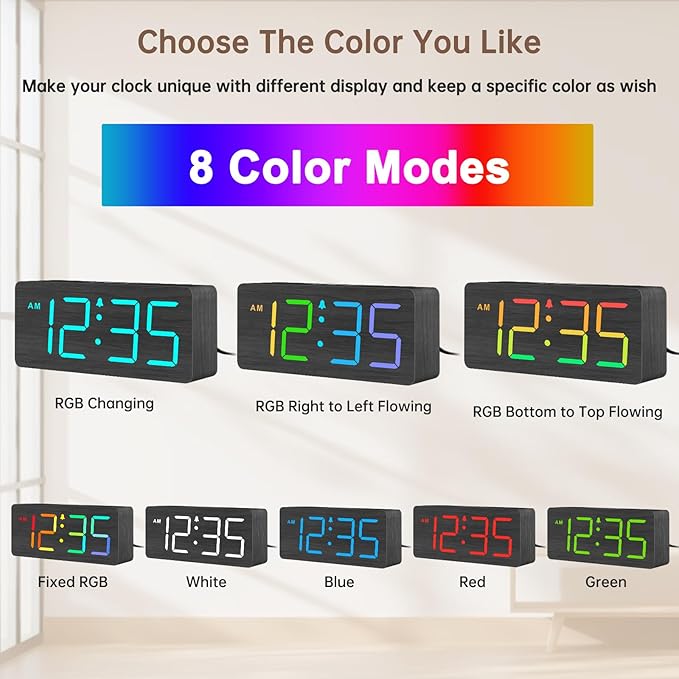 DreamSky Wooden Digital Clock for Bedroom Desk