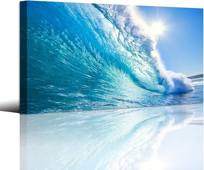 Haichuang Decor Art Framed Ocean Wave Wall Art, 48x24 Inch Large Horizontal Turquoise Sea Canvas Prints, Coastal Beach Nautical Wall Decor for Living Room Bedroom Bathroom Ready to Hang