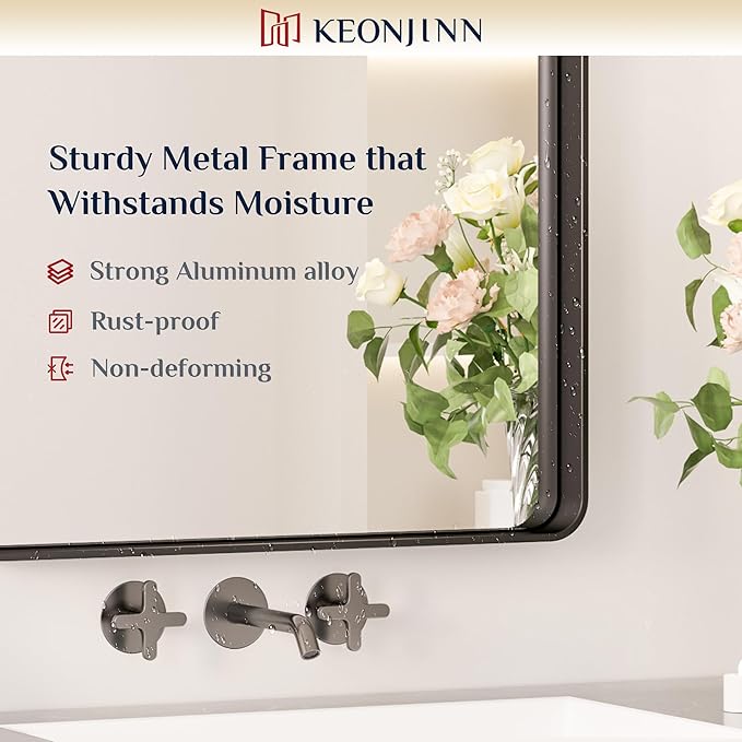 Keonjinn Black Bathroom Mirror for Over Sink, 28 x 36 Inch Rounded Rectangle