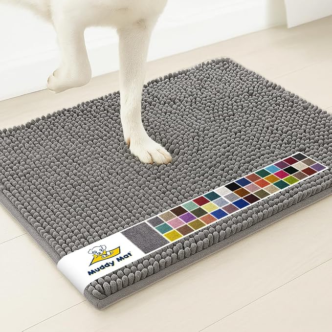 Muddy Mat® | Super Water Absorbent Door Mat Indoor, Microfiber Quick Dry Chenille Entryway Rug, Slip Resistant Front Door Mat, Indoor Mats for Entryway, Machine Washable Pet Rug, Grey 30" x 60"
