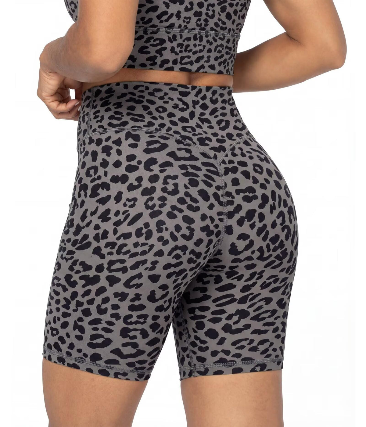 Sunzel 8" Waist Biker Shorts for Women No Front Seam Soft Yoga Workout Gym Bike Shorts Tummy Control Squat Proof Leopard Charcoal Gray Small