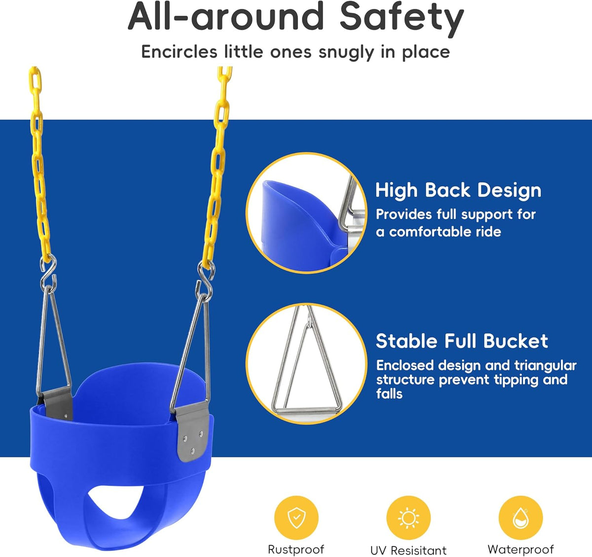 Take Me Away Toddler Swing - High Back Bucket Seat with Plastic-Coated Chains | Compatible with Swing Set Accessories