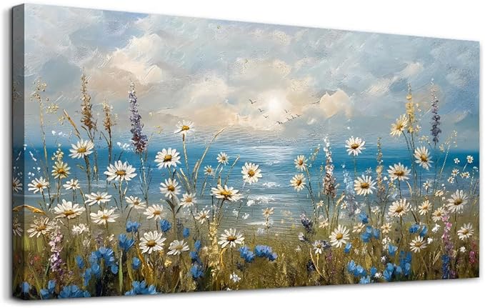 Canvas Wall Art for Living Room Large Wall Decor for Office Modern Bedroom Decorations White Flower Landscape Pictures Farmhouse Paintings Artwork Room Wall Mural Aesthetic Home Decor 60x30