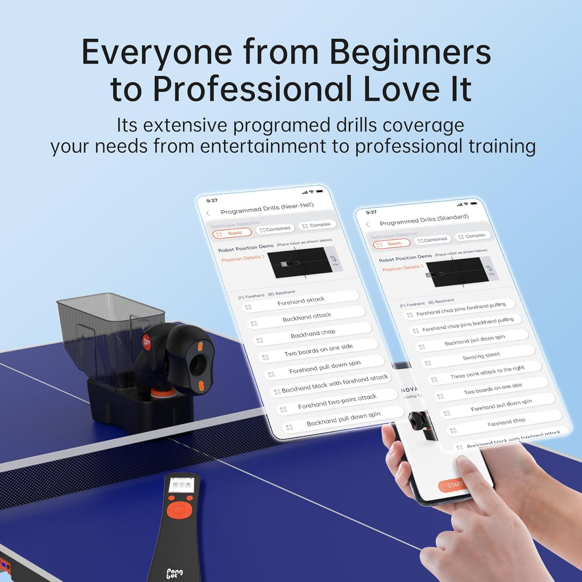 PONGBOT Table Tennis Robot - Remote/App Control with 264 Pre-Saved Drills & Custom Options
