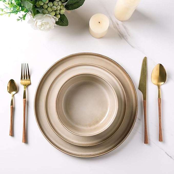 AmorArc Stoneware Dinnerware Sets,Round Reactive Glaze Plates and Bowls Set,Highly Scratch Resistant | Dishwasher & Microwave Safe Dishes Set,Service for 4 (12pc)
