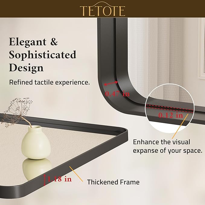 TETOTE Black Framed Bathroom Mirror, 24 x 30 Inch Matte Metal Frame Vanity