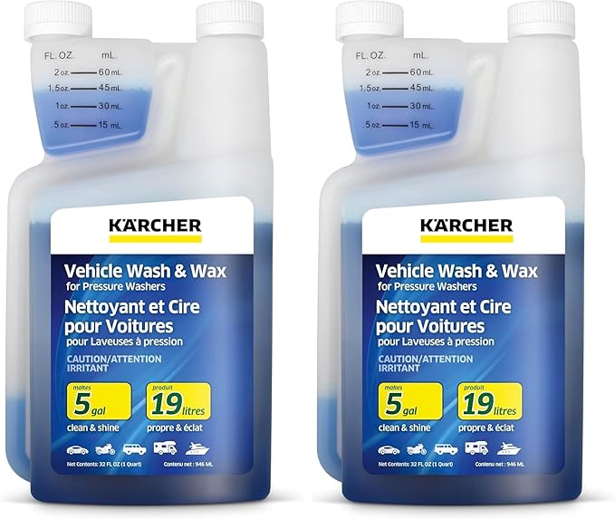 Kärcher 1 Quart Pressure Washer Vehicle Detergent and Wax - Power Washer Soap for Cars, Bikes, Trucks, Boats and More (Pack of 2)