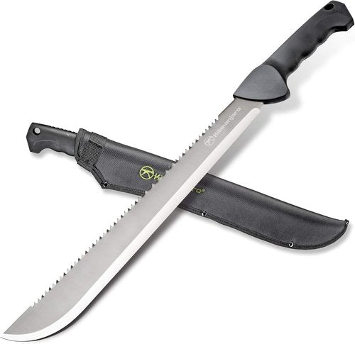 Kilimanjaro 21" Stainless Steel Machete - Serrated Edge for Outdoor Survival & Camping