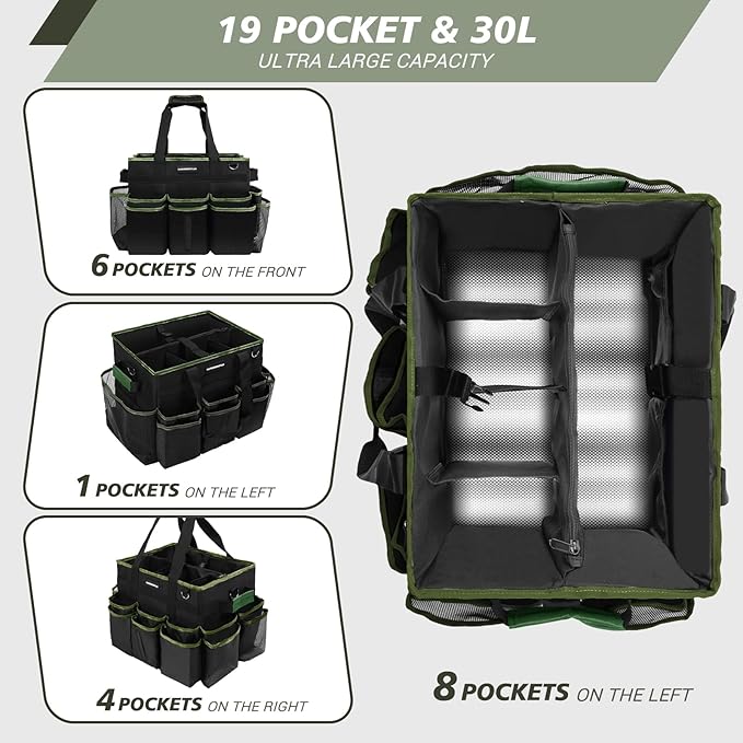 Large Rolling Cleaning Caddy Bag, Cleaning Caddy with Wheels with Detachable Trolley for Housekeepers, Water Resistant Cleaner Supplies Organizer with Wheels for Kitchen, Car, Picnic(Black-Green)