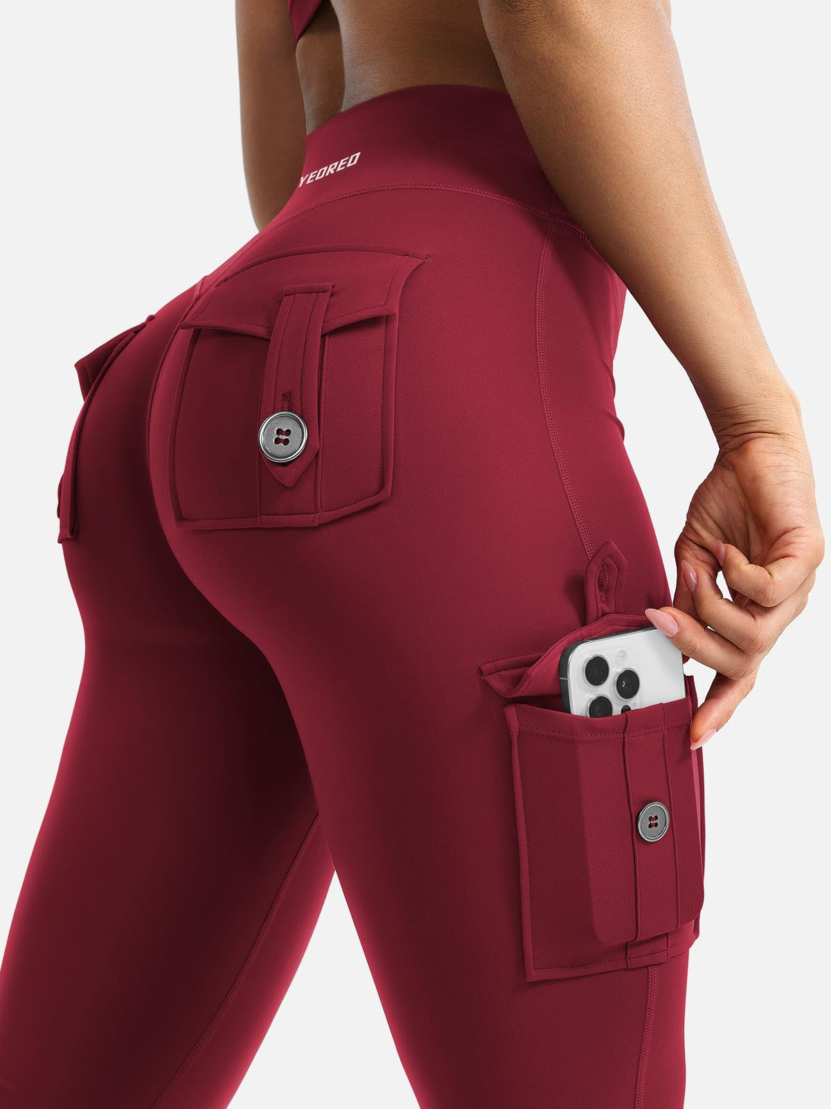 YEOREO CoreFlex Women Workout Flare Leggings with Pockets Scrunch Cargo Gym Yoga Leggings Wine XL