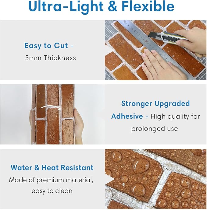 COMSTICKC 3D Faux Brick Wall Panels Peel and Stick Wall Stickers, Small Size