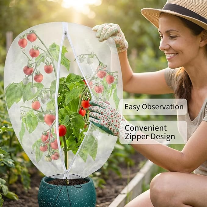 Gardtree 3PCS 2.6 × 3.2 FT Bird Insect Barrier Fruit Tree Netting, Double Zipper & Drawstring, Garden Bird Netting for Blueberries, Tomatoes, Peppers, Shrubs – Reusable Mesh Barrier