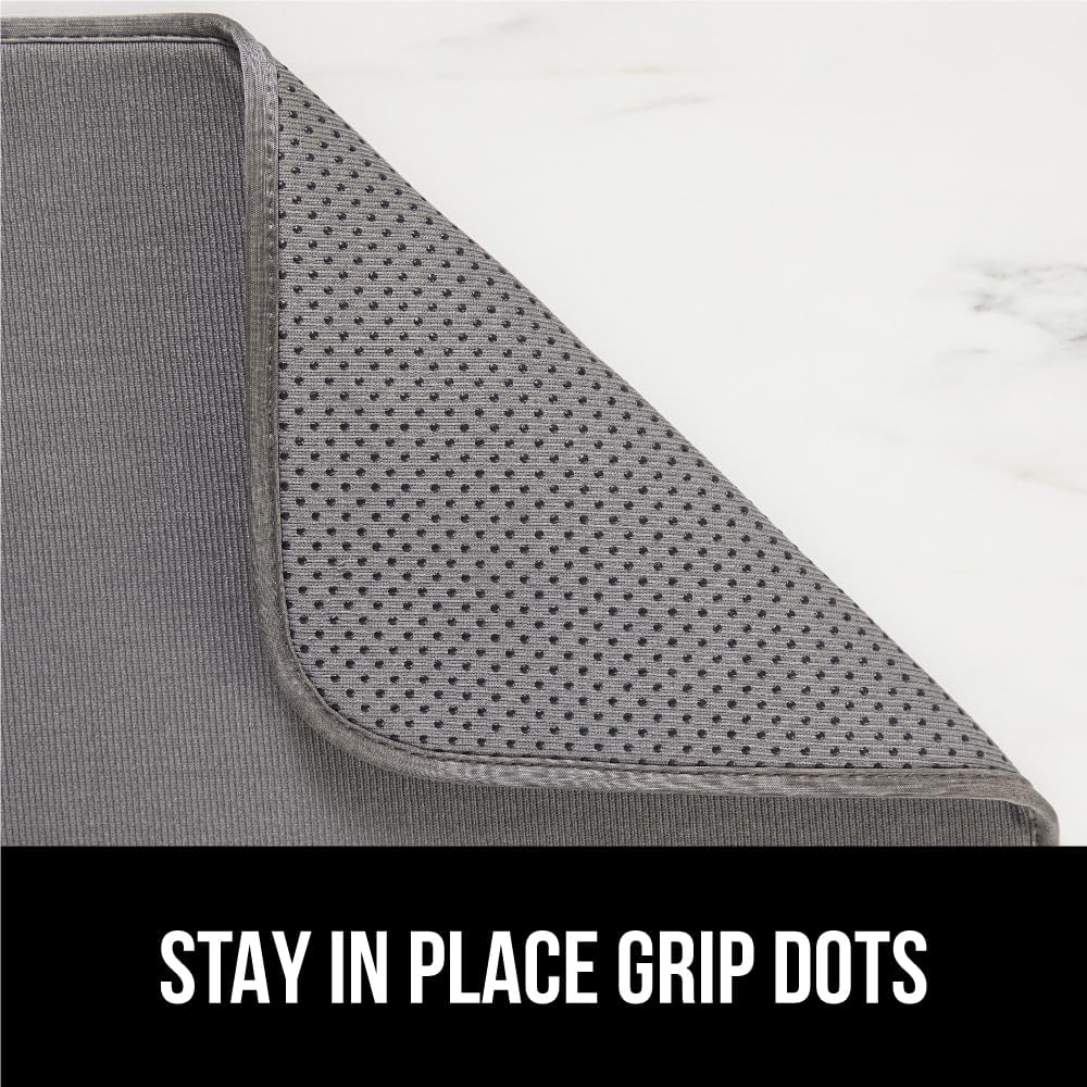 GORILLA GRIP Ultra Water Absorbent Microfiber Dish Drying Mat, 18x24, Quick Dry Thick Mesh, Slip Resistant Pad for Sink Dishes or Under Rack, Kitchen Counter Accessories, Machine Wash Mats, Gray