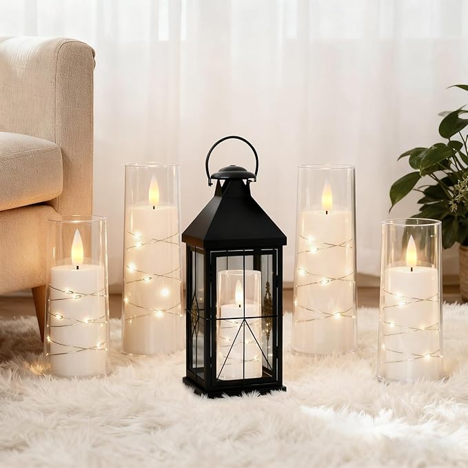 Raycare Flameless Candle with Remote Timer, 7 Flickering Acrylic Battery Operated LED Pillar Candles with Embedded Star String for Christmas, Home Decor, and as a Gift(White)