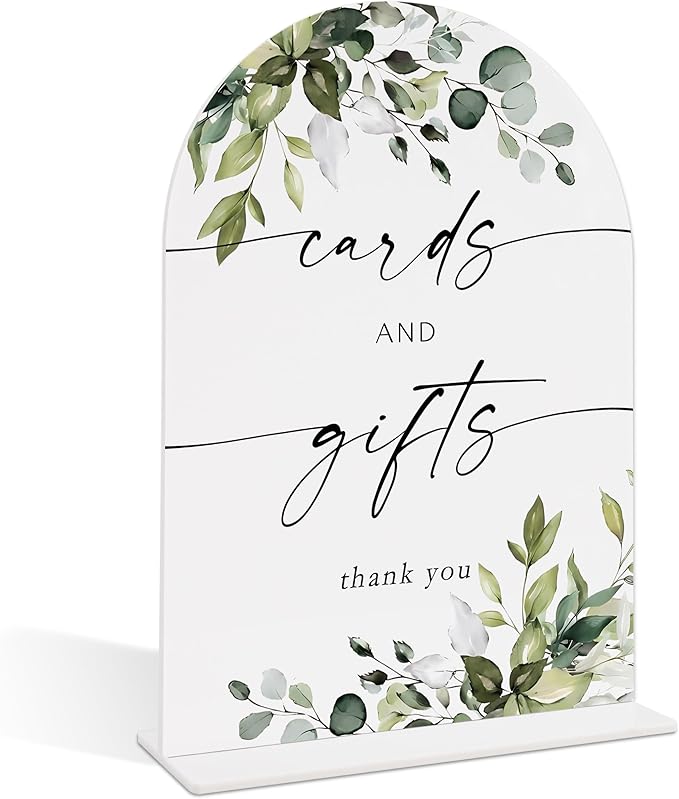 Wedding Signs for Reception, Green Leaves Gifts and Cards Sign for Table, Wedding Reception Signage, Bridal Shower Table Decorations with Base, Supplies for Proposal, Bridal Shower Event Ceremony, 13