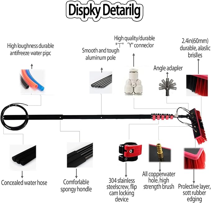 Water Fed Telescopic Brush,Extendable Solar Panel Roof Cleaning Tools,Photovoltaic Panel Cleaning,Conservatory Roof Cleaner,for Photovoltaic Panel Cleaning 35cm-10.8m/36FT