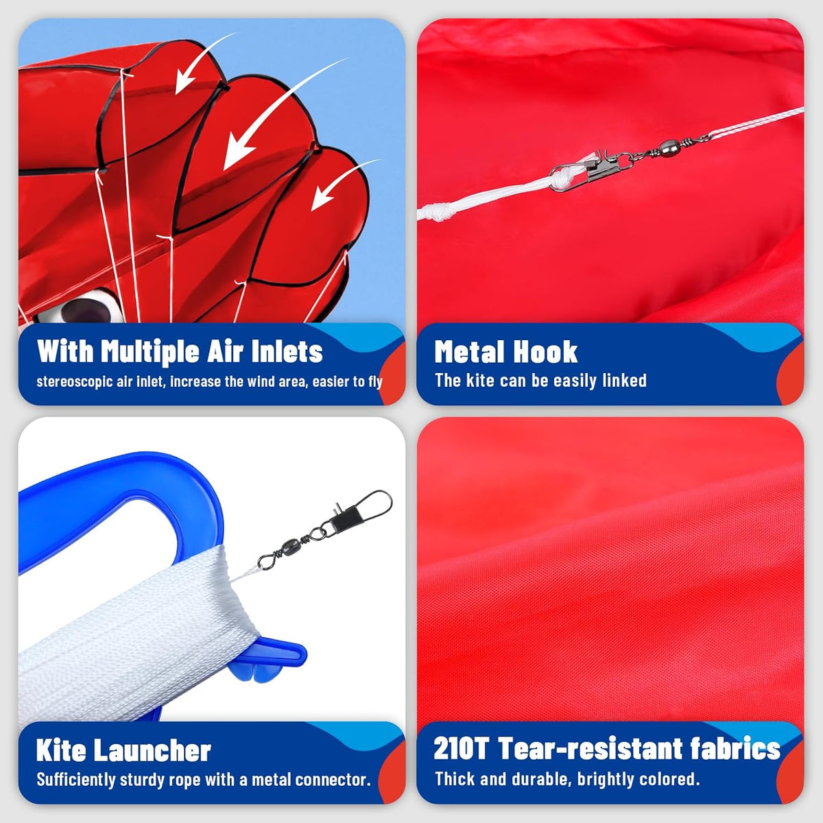 SGftre Octopus Kites - Easy to Fly 3-Piece Set for Kids & Adults | Red, Blue, Green Colors