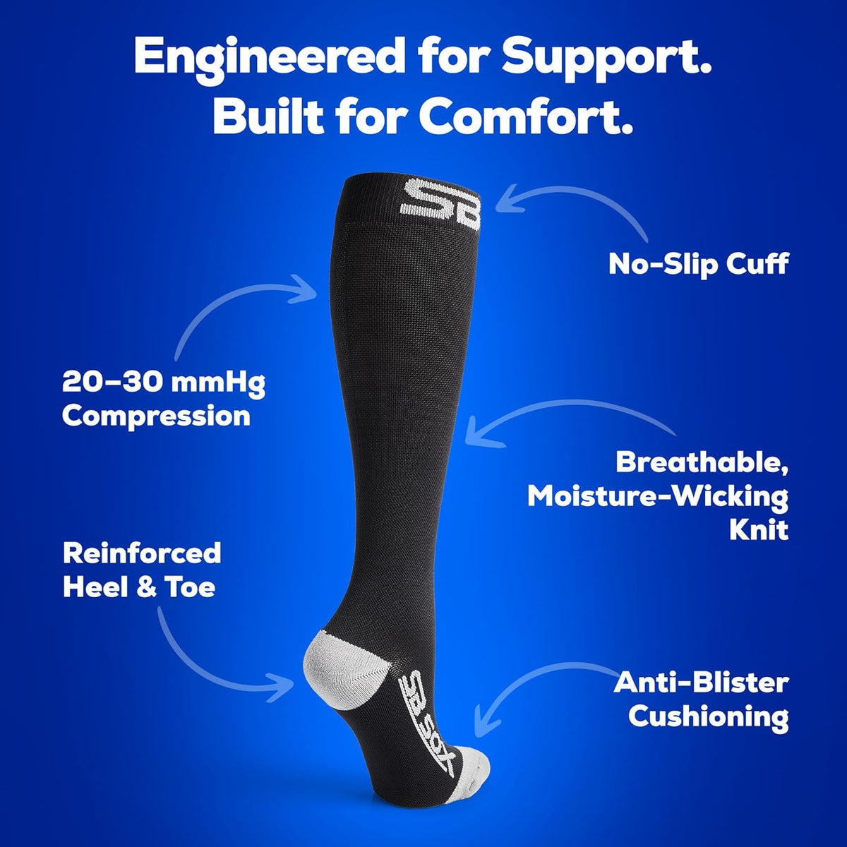 SB SOX Compression Socks - 20-30mmHg Support for Men & Women | Ideal for Travel, Sports, and Daily Use