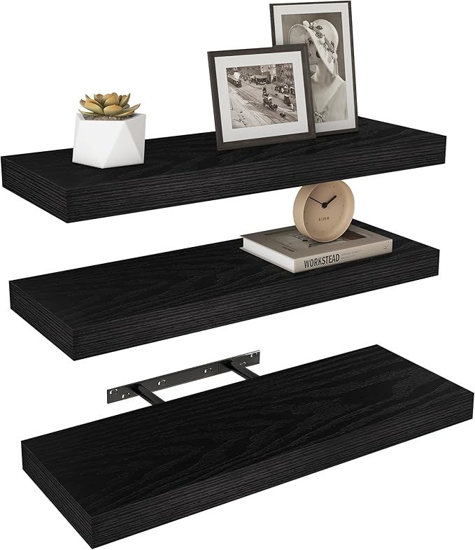 Vervida® 3 Pack Black Floating Shelves, Holds Up to 37 Lbs,