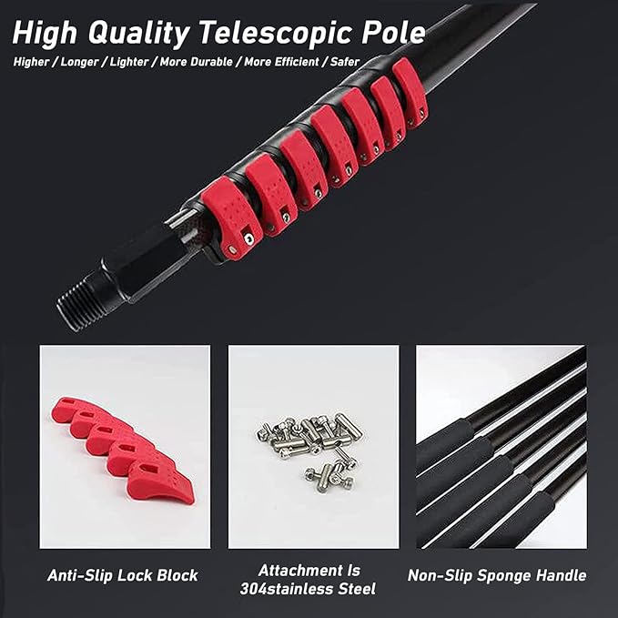 Solar Panel Cleaning Brush 23.6ft Aluminium Telescopic Pole for Cleaning Windows Solar Panels Greenhouse Roof Cleaning Tool / 35cm Brush Head,35cmbrushhead-6M/20FT