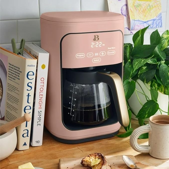 Beautiful Coffee Maker, 14-Cup, Touch-Activated Display, Programmable, Automatic Shut-Off, 1200W, Keep Warm, 24h Timer (Rose)
