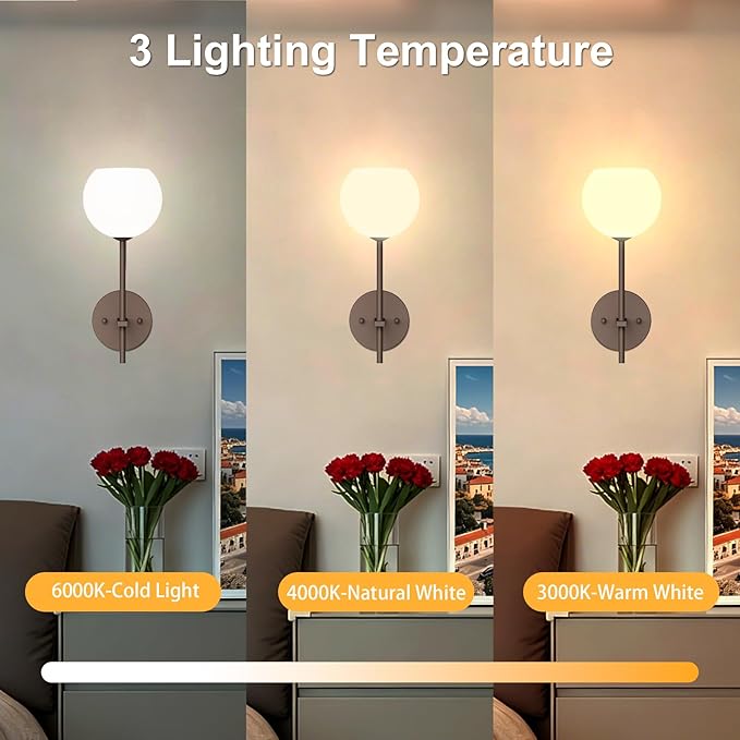 Brown Battery Operated Wall Sconces Set of 2, Rechargeable Wireless Wall Lights