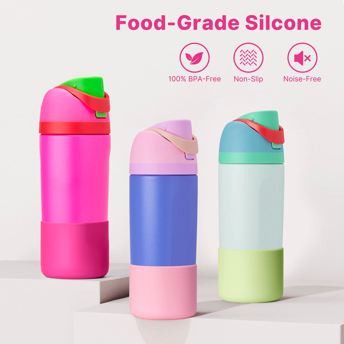 Diumepo Silicone Water Bottle Boot for Owala 14/16oz, Anti-Slip Protective Sleeve Bottom Bumper Protector for Owala 12 oz Tumbler, Flip 14 oz and FreeSip 16 oz Water Bottle (Light Pink)