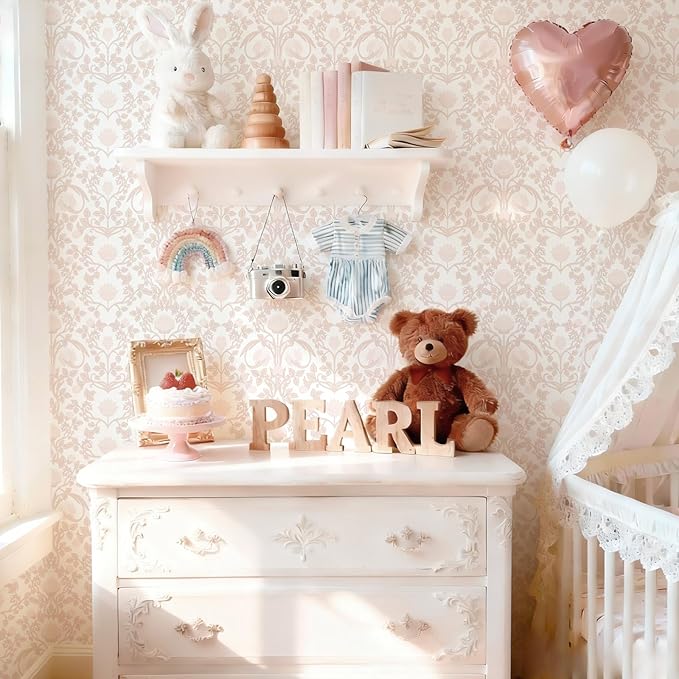 YXTII 17.3" × 393.7" Pink Peel and Stick Wallpaper, Floral Wallpaper