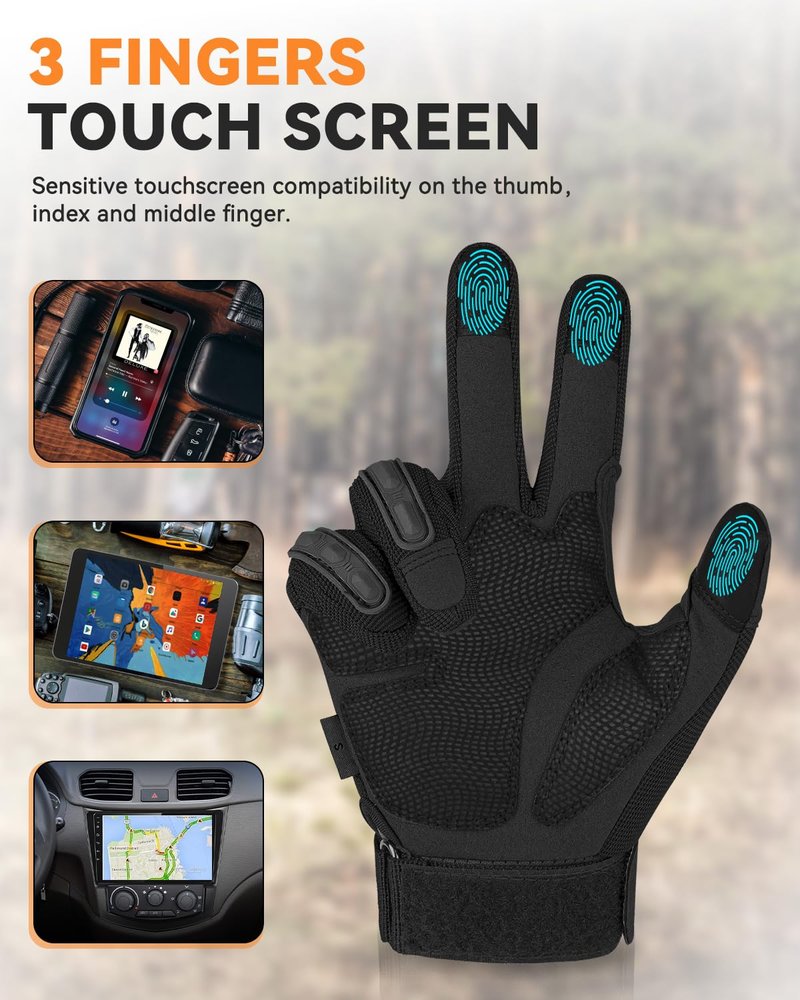 KUMGIM Motorcycle Gloves for Men and Women, Paintball Glove Touchscreen Black for Work Paintball Game Climbing Hiking