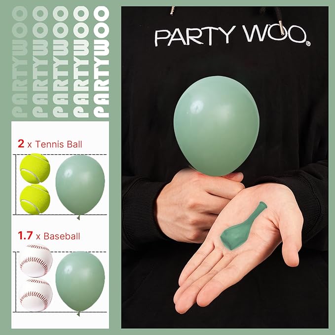 PartyWoo Dusty Green Balloons 50 pcs 5 Inch Small Mini Matte Sage Olive Boho Green Eucalyptus Latex Balloons for Wedding Baby Shower Gender Reveal Birthday Graduation Party Decorations Green-F03