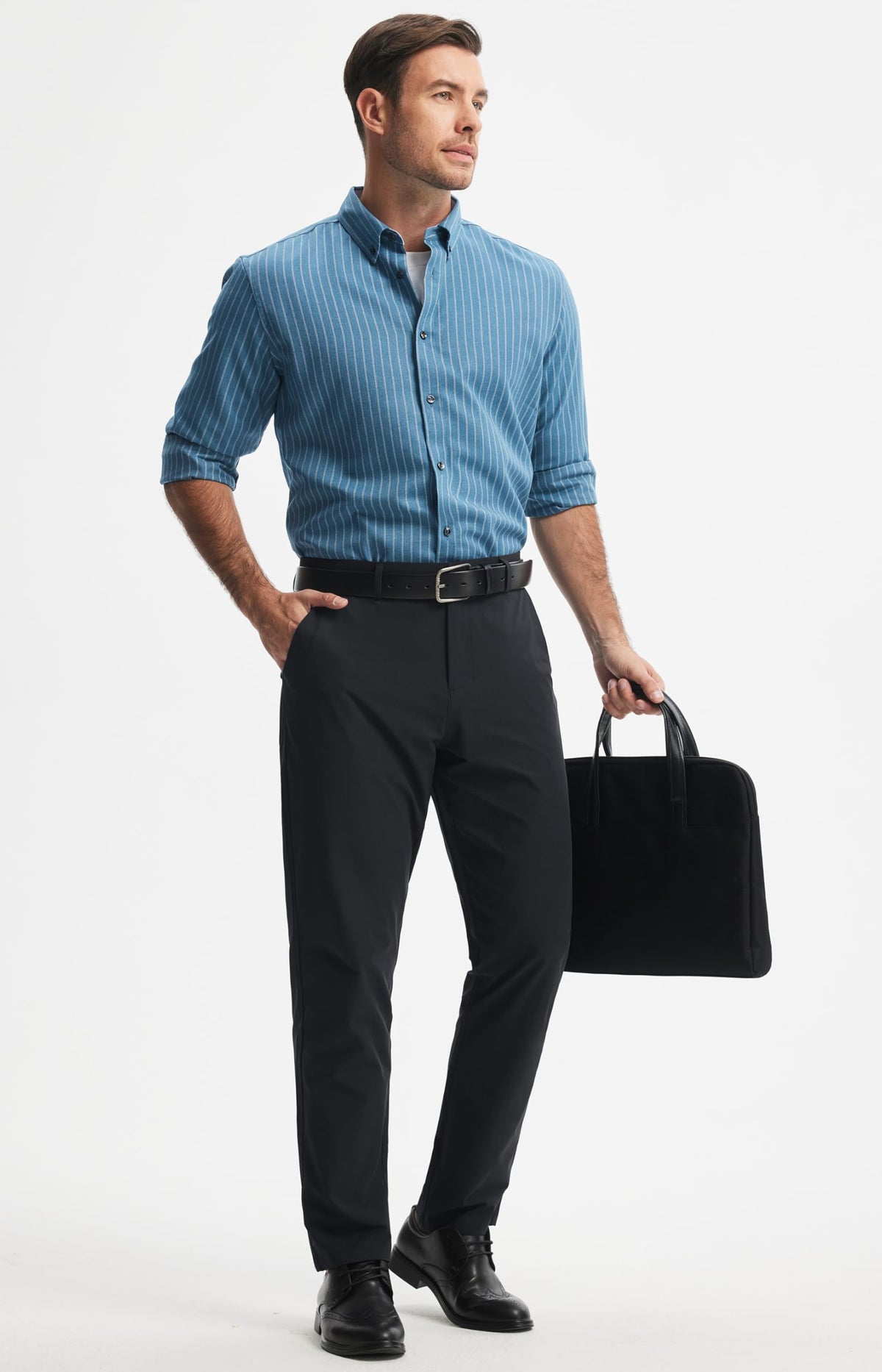 Libin Men's Dress Pants Comfy Lightweight Golf Pants 34" Stretch Business Casual Outfits with Pockets for Work Office Travel Vacation, Black, 42W x 34L
