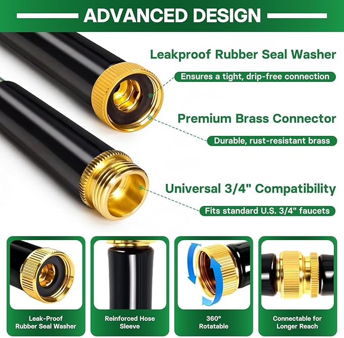 Garden Hose 25 ft Flexible Non-Expandable Water Hose Kink-Free Ultra Lightweight Leak-Proof Durable Portable Wear-Resistant Hoses Pipe with 3/4" Strong Fittings for Outdoor Yard Lawn Car Wash