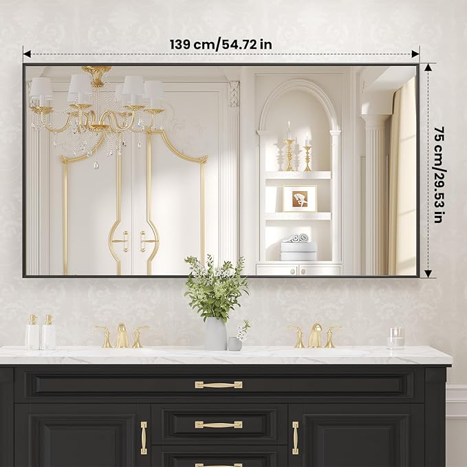 LOAAO Black Bathroom Mirror 55"X30"