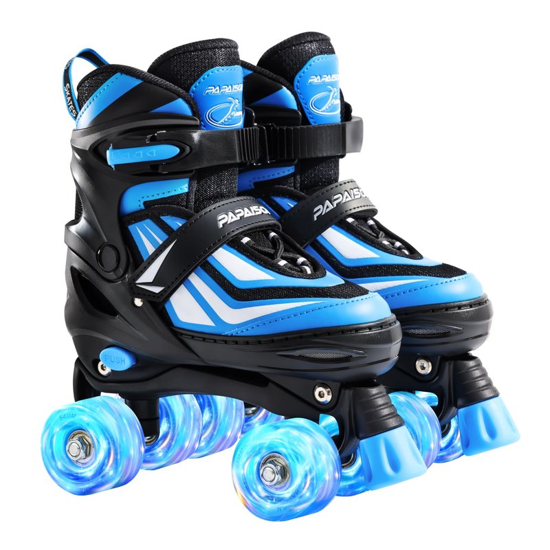 PAPAISON Kids Roller Skates for Boys Girls, 4 Size Adjustable Rollerskates with Light Up Wheels for Kids Ages 4-12